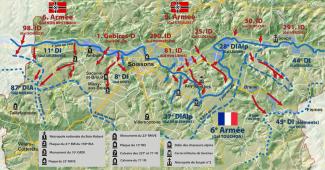 Carte des combats dans le Soissonnais en juin 1940 montrant les positions françaises et allemandes autour de Soissons et Missy-aux-Bois