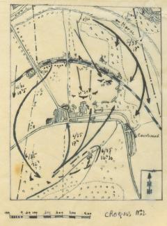 Croquis tactique montrant l’encerclement de Varennes et la progression allemande autour du village et de la Marne, le 11 juin 1940