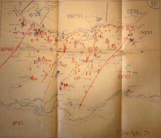 Carte opérationnelle montrant les positions de la 7e Division d’infanterie dans l’Aisne le 5 juin 1940 à 7h00 (Seconde Guerre mondiale)