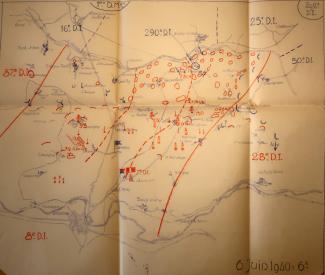 Carte militaire des positions de la 7e Division d’infanterie dans l’Aisne le 6 juin 1940 à 7h00 pendant la campagne de France