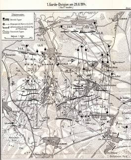 Carte militaire allemande des opérations du 29 août 1914 autour de Lemé, Le Sourd et Colonfay pendant la bataille de Guise
