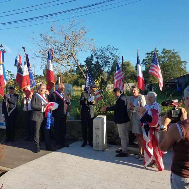 Inauguration borne Aisne Terre de Mémoire à Nogent-l'Artaud le 27 août 2024