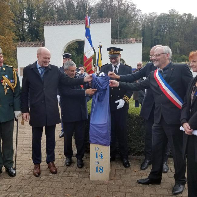 Inauguration borne Aisne Terre de Mémoire à Braine le 11 novembre 2024