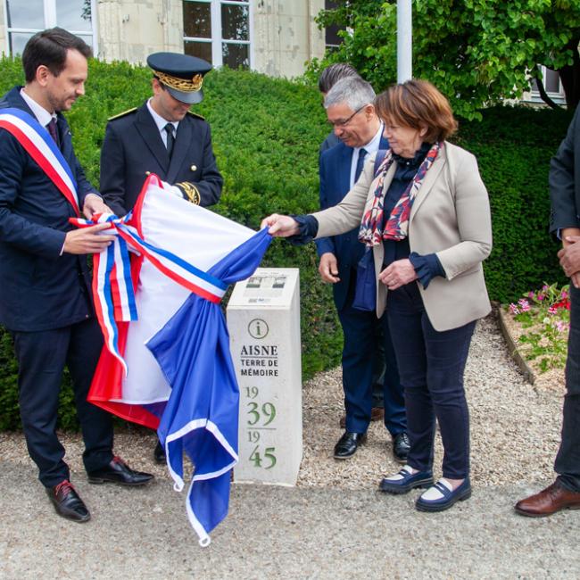 Inauguration borne Aisne Terre de Mémoire à Château-Thierry le 27 mai 2025