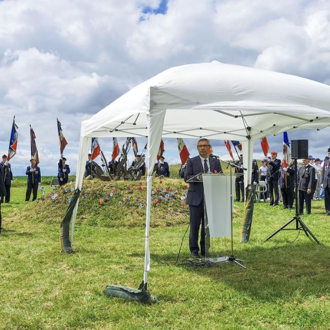 Inauguration borne Aisne Terre de Mémoire à Ribemont le 14 juin 2024
