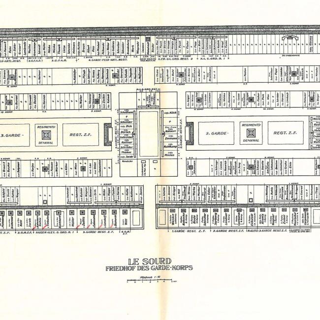 Plan du cimetière militaire allemand du Sourd-Colonfay à Lemé durant la Première Guerre mondiale